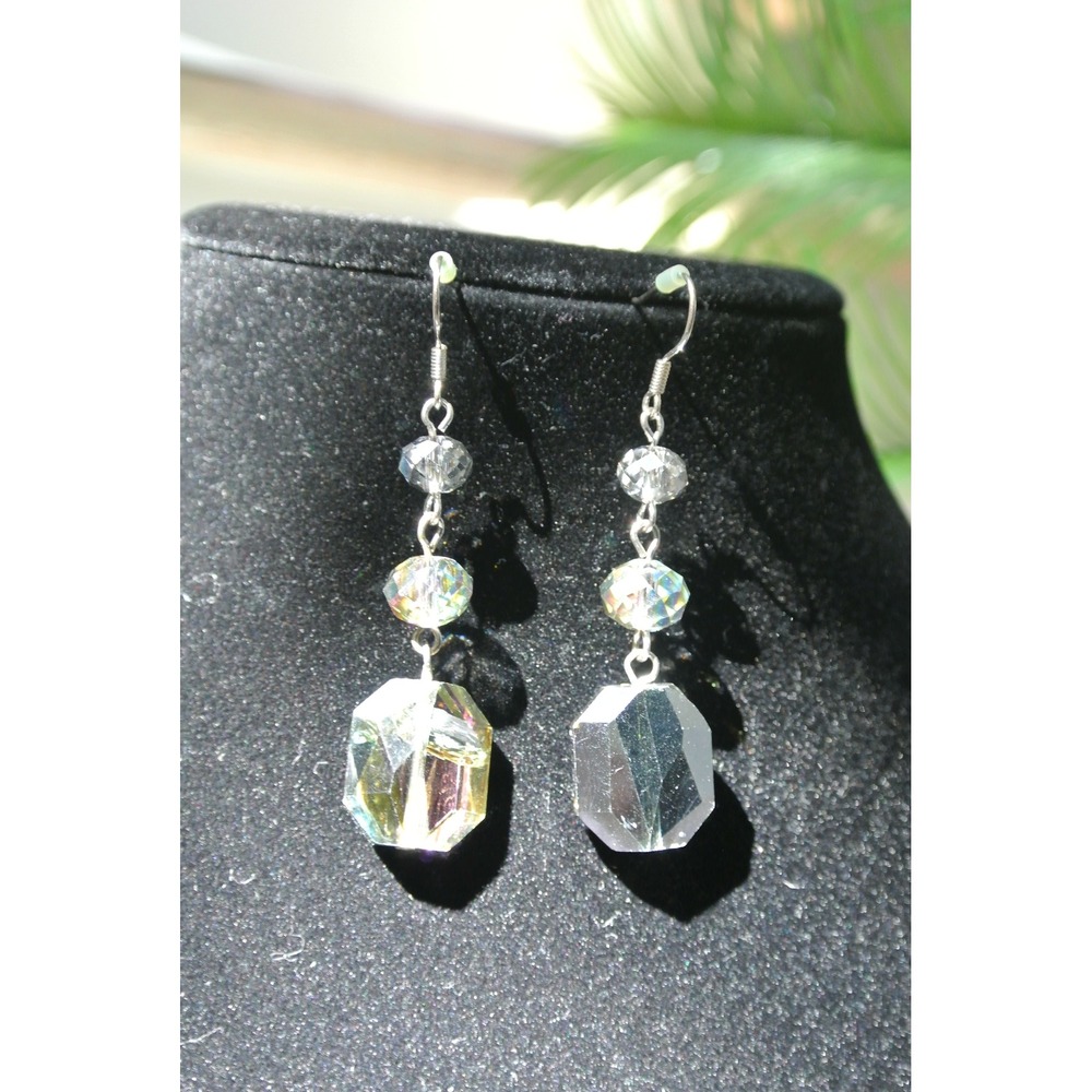 Ann Taylor Iridescent Crystal Aurora Borealis Tiered Drop Earrings OS